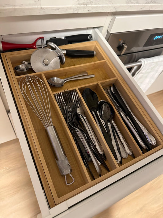 Bamboo Expandable Silverware Drawer Organizer