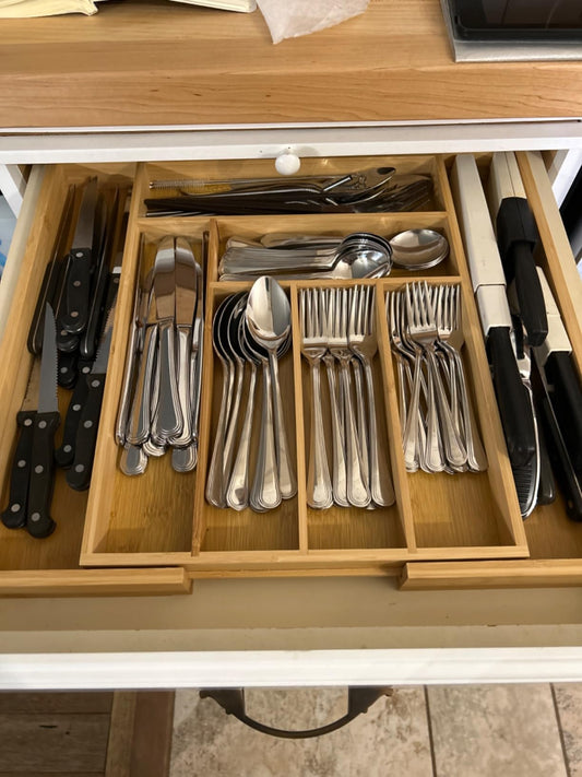Bamboo Expandable Silverware Drawer Organizer